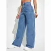 Jeans de Moda para Mujer de Cintura Alta Retro Drapeados de Pierna Ancha Sueltos Rectos Versátiles Pantalones Largos para Mujer Transfronterizo Amazon