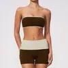 El nuevo conjunto de yoga sin tirantes de Amazon presenta shorts de yoga con bloques de color, que levantan los glúteos y aprietan el abdomen, conjunto deportivo de fitness 2570