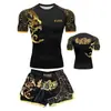 Conjunto de boxeo de dos piezas, traje de entrenamiento de combate para Muay Thai y Sanda, shorts de manga corta de secado rápido con estampado de logo, atuendo deportivo