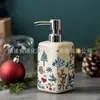 Exportação de Garrafa Quadrada de Cerâmica com Flores Completas Personalizada para Loção Frasco de Loção de Cerâmica Venda Quente Transfronteiriça Garrafa de Cerâmica para Loção de Banheiro Garrafa de Álcool em Gel para Mãos