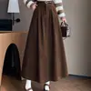 Elegante falda midi de pana para mujer, nuevo diseño retro de cintura alta, efecto adelgazante, dobladillo ancho elegante, estilo coreano