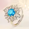 Nuevo Anillo Irregular de Zircón con Diamante Gota Ojo de Caballo Popular Europeo y Americano Abierto Zafiro Paraíba