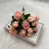 Luxo Leve 12 Cabeças Flores Artificiais de Rosa Vintage, Arranjo de Cena com Flores Artificiais, Vitrine Finalizada, Decorações de Mesa Atacado