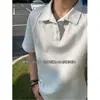 Camisa Polo de Verano para Hombre de Manga Corta Blanca y Gris Transfronteriza con un Diseño Único, Camisa de Peso Pesado con Cuello de Camisa y Mangas de Tres Cuartos