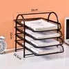 Estante de malla de hierro metálico de cuatro capas para archivos de escritorio extraíble multicapa bandeja simple para archivos portadocumentos sujetalibros oficina