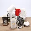Taza de cerámica Dehua, taza digital creativa, taza mate de 8 oz, pareja con tapa, cuchara, taza de agua, hacer logotipo