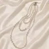 Nuevo collar de perlas de tres capas de otoño, elegante collar largo de perlas francesas, elegante cadena de suéter para cena para mujer