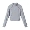 Camiseta de Manga Larga Transpirable de Secado Rápido, Estilo Trendy Outdoor para Mujer, Top de Verano con Media Cremallera para Deportes y Fitness LM003