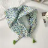 Pañuelo pequeño cuadrado de algodón y lino con borlas de 58 cm Protector de cuello Bufanda suave Pañuelo decorativo para la cabeza Pañuelo floral Retro Pequeño Fresco