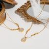Collar Sencillo de Cadena para Clavícula con Colgante Cuadrado de Perlas en Forma de Rombo Cara Sonriente Baño de Oro al Vacío PVD Versátil Madreperla Blanca