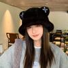 2025 Novo Chapéu Bucket Feminino Estilo Japonês Outono e Inverno Versátil Estudante Grosso Quente Rosto Afinando Pequeno Laço Orelha