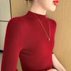 Suéter Delgado de Lana Peinada para Mujer Cuello Medio Alto Sin Costuras de Una Pieza Tejido Camiseta Base Primavera y Verano Nuevo Ajustado Manga Larga