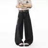 Jeans negros retro de estilo americano para el día a día, con pierna curva, diseño de patchwork estampado de serpiente, bolsillos grandes y estilo workwear de pierna ancha para hombres y mujeres