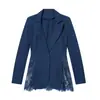 Ropa Europea y Americana Transfronteriza para Mujer Aliexpress Venta Caliente Moda Casual Bloque de Color Encaje Ajustado Blazer