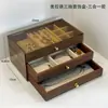 Caja de joyería de madera de nogal con textura transparente, antioxidante, para anillos, pulseras, collares, pendientes y tachuelas, ofreciendo una sensación de lujo ligero y alta gama