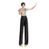 Pantalones negros de pierna ancha para mujer, nueva colección primavera 2026, con un diseño recto, de cintura alta, fluido, casual y versátil que estiliza y es ligero, resembling a suit pant
