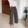 Pantalones retro de cintura alta para adelgazar de pierna ancha para mujer, pantalones holgados rectos tipo globo de otoño con botones diagonales, pantalones casuales elegantes cropped