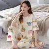 Transmisión en vivo con productos pijamas para mujer primavera y verano algodón manga corta pantalón popular en línea caliente de verano se puede usar fuera de casa traje