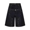 Pantalones cortos de verano para hombre estilo americano deconstruidos de doble cintura, corte holgado, moda urbana hip-hop, decorados con metal, pierna ancha