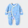 Macacão Bebê Classe a de Algodão Puro com Amarração, Macacão para Recém-Nascido com Coberturas para Mãos e Pés, Costura Fluorescente Roupa Íntima para Recém-Nascido