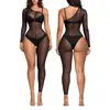 Medias Sexy de Cuerpo Completo con Estampado de Leopardo para Mujer Negras Transparentes de un Solo Hombro y una Pierna Bodysuit Asimétrico Medias de Lencería Jacquard