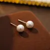 Brincos de Pérola Vintage de Alta Qualidade para Mulheres com Pino de Prata S999, Elegantes Brincos Redondos de Pérola de Concha para Cuidados com a Orelha
