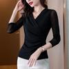 Camiseta Lisa de Manga Longa para Mulheres, Blusa de Renda com Decote V para Mães, Camisa Básica para Mulheres, Blusa de Renda Slim Fit para Outono