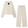 Roupas femininas transfronteiriças 2026 estilo europeu e americano jaqueta com capuz e calça de zíper soltas da moda conjunto para mulheres E490780