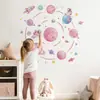 Brup Pegatinas de Pared Planeta Espacial Girly Estilo Acuarela Planeta Rosa y Morado Astronauta Pegatinas para Habitación Infantil Br5453H