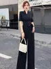 Mono Nuevo de Gama Alta para Mujer de Verano, Elegante y con Estilo, Color Sólido, Cintura Alta, Adelgazante, Cintura con Lazo, Pierna Ancha, Mono Fluido