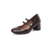 Versão em Pele de Ovelha Sapatos Mary Jane Retrô Femininos 2026 Primavera e Outono Estilo Francês Salto Médio Prata Sapatos de Salto Alto Plataforma Grossa Femininos
