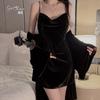 Camisón de terciopelo sexy y seductor con escote corazón, Tentación de lujo ligero, Conjunto de ropa de estar para mujer 2821