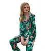[Loro Verde] Pijama para Mujer Otoño Seda de Hielo Primavera y Otoño Manga Larga Ins Delgado Conjunto Ropa de Casa de Seda Otoño
