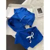 Pijama de Shorts de Manga Corta Azul que Realza la Blancura Estilo Chica Caliente para Mujer, Nuevo Modelo de Verano 2026, Adecuado para Salir, Conjunto Casual de Ropa para Estar en Casa para Mujer