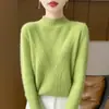 Suéter de Lã Grossa Tamanho Grande Pronto para Vestir Gola Alta Meia Manga Jacquard Feminino Visual Emagrecedor Solto Camisa Básica de Lã Versátil