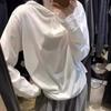 Camiseta con Capucha de Manga Larga de Ganchillo con Encaje de Flor de Industria Pesada Coreana Moda Casual Diseño Holgado Versátil Top para Mujer