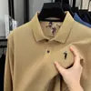Camisa Polo Paul Bordada 100% Algodón Manga Larga para Hombre de Alta Gama Cuello Solapa Casual Otoño para Hombres de Mediana Edad