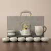 Juego de Té de Cerámica Huangru Estilo Tinta China Caja de Regalo para Uso Doméstico, Tetera y Tazas de Té Kung Fu de Lujo Ligero de Alta Gama, Regalo para Amigos
