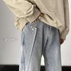 Jeans azul claro lavado Estilo Americano Vibración High Street Pantalones Hombre Diseño Desconstruido Sentido Ropa de Trabajo Slim-fit Pantalones Rectos