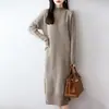 Vestido de Punto 100% Lana Otoño/Invierno para Mujer con Cuello Alto de Punto Trenzado, Largo, Holgado, Debajo de la Rodilla, Vestido de Lana Grueso para Capa Base