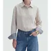 Nueva Camisa Casual Elegante para Mujer Otoño 2026, Cuello Camisero Puntiagudo Estilo Francés, Rayas, Corte Holgado, Top de Lino Adelgazante