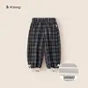 Bangxuan Huzhou Zhili Ropa Infantil Pantalones a Cuadros para Niñas con Adorno de Encaje y Lazo Pantalones Jogger para Niños Pequeños Pantalones Casuales para Niños