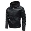 Novedad 2025 Primavera y Otoño Nuevo Estilo Americano Retro con Capucha Piel Sintética Traje de Coche para Hombre Joven Casual Ripper Guapo de Cuero
