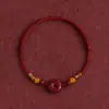 Pulsera de Cuerda Roja con Hebilla de Paz de Cinabrio para Hombres y Mujeres en su Año Zodiacal, Cuentas de Buena Suerte, Pulsera Trenzada Roja de Nudo de Bambú de Madera de Durazno, Segura y Lisa