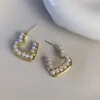 Pendientes de Plata Bañados en Oro Real con Cierre de Mariposa Perla de Amor Doble Capa Apertura Pendientes de Moda Elegantes Pendientes Pequeños Estilo Celebridad de Internet