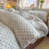 Juego de cuatro piezas de algodón acolchado tipo caricatura Clase A, gasa de doble capa fresca y simple estilo ins, juego de tres piezas de algodón puro para dormir sin ropa, fundas de edredón individuales y dobles 3