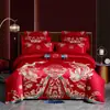 Algodón de fibra larga de alta gama Rojo Boda Cuatro piezas Funda de edredón de algodón bordada Seis piezas Ropa de cama de boda china 4