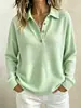 Top de punto gofre transfronterizo europeo y americano, polo de manga larga para mujer, corte holgado, medio botón, color liso, camiseta Henley casual