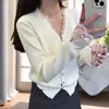 Cárdigan de Punto con Encaje Empalmado y Cuello en V Estilo Coreano para Mujer 2025 Otoño e Invierno Nuevo Suéter Base Holgado con Chaqueta para Mujer