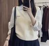 Estilo Preppy Coreano Suéter Gris Reductor de Edad Vacaciones Conjunto de Dos Piezas Camisa Patchwork Manga Tejida Cuello de Camisa Corta Top de Moda